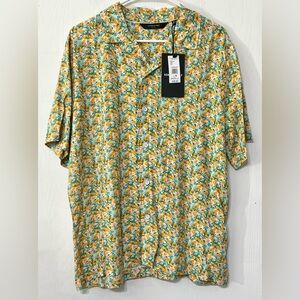 Kenneth Cole Oranges All Over Print Button Down Short Sleeve Shirt Tropical